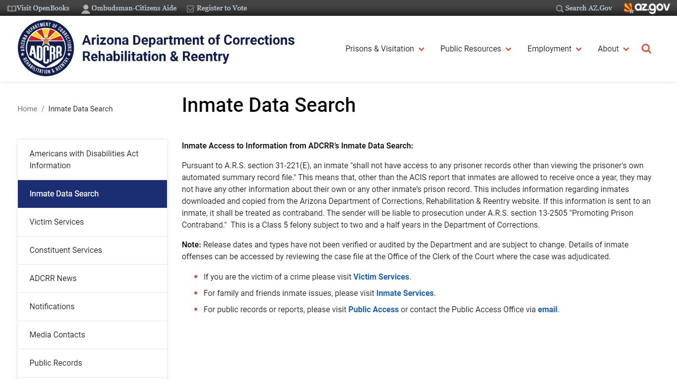 Inmate Data Search | Arizona Department of Corrections, Rehabilitation ...